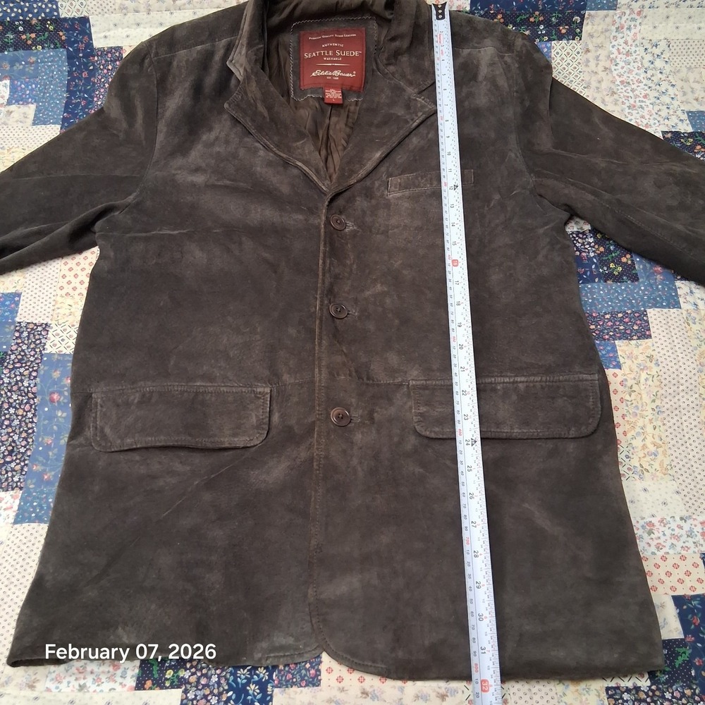 Eddie Bauer‎ Seattle Suede Blazer Jacket Size Large Lined Brown - Picture 8 of 15